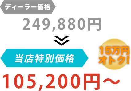 ディーラー価格249,880円がT.L.I（ティーエルアイ）だと105,200円～。15万円もお得！